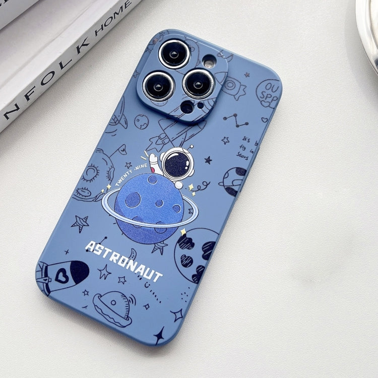 For iPhone 15 Pro Max Liquid Silicone Straight Side Phone Case(Blue Astronaut) - HoMEdemic™ 