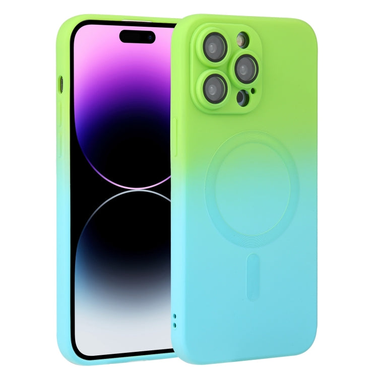 For iPhone 15 Pro Max Liquid TPU Silicone Gradient MagSafe Phone Case(Cyan Blue) - HoMEdemic™ 
