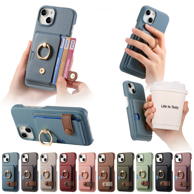 For iPhone 15 Pro Max Litchi Leather Oil Edge Ring Card Back Phone Case(Light blue) - HoMEdemic™ 
