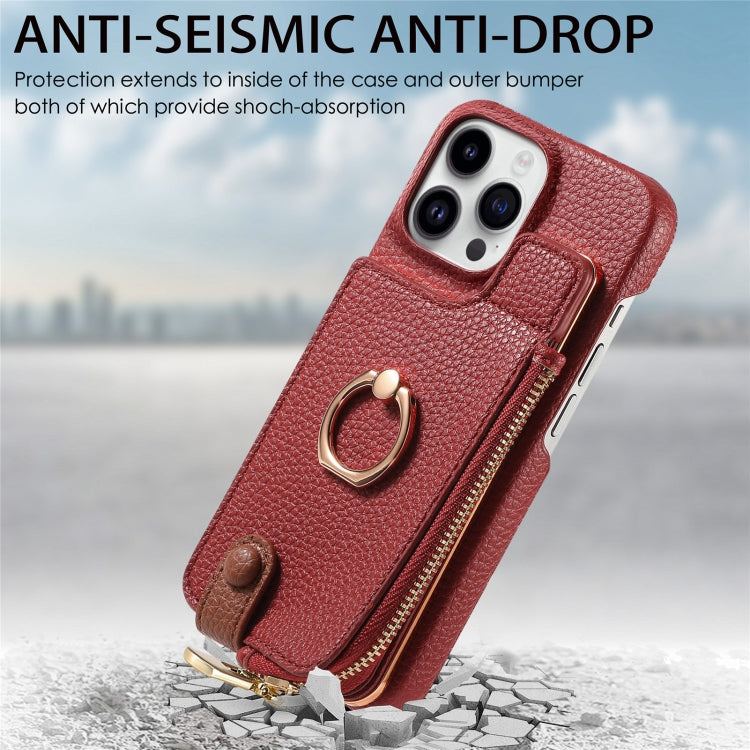 For iPhone 15 Pro Max Litchi Leather Oil Edge Ring Zipper Wallet Back Phone Case(Red) - HoMEdemic™ 