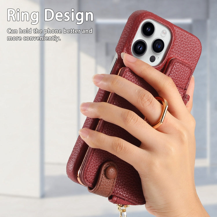 For iPhone 15 Pro Max Litchi Leather Oil Edge Ring Zipper Wallet Back Phone Case(Red) - HoMEdemic™ 