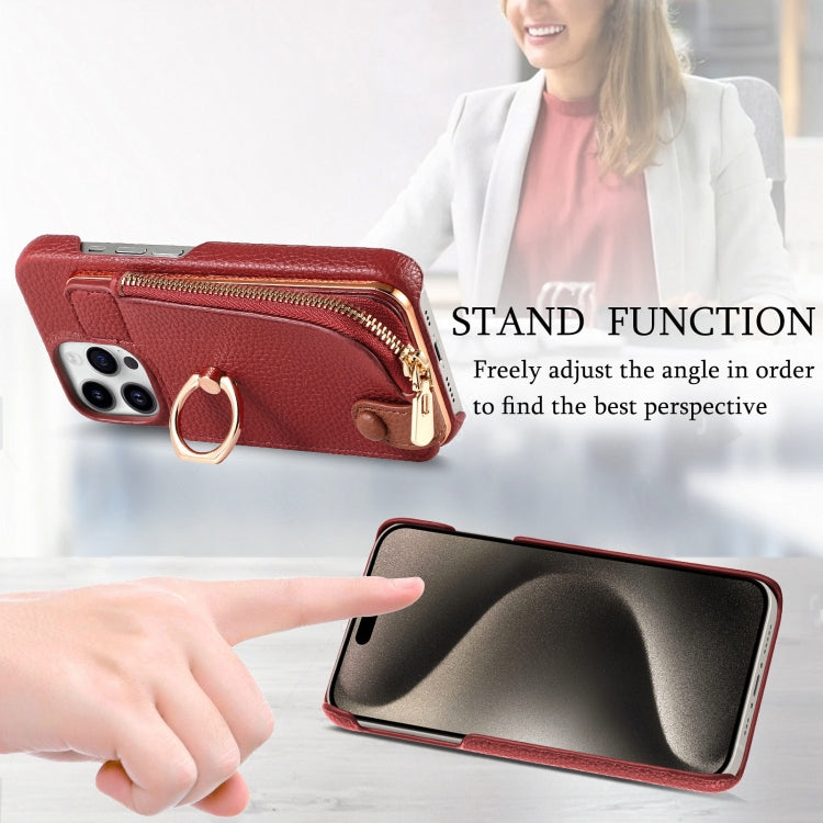 For iPhone 15 Pro Max Litchi Leather Oil Edge Ring Zipper Wallet Back Phone Case(Red) - HoMEdemic™ 
