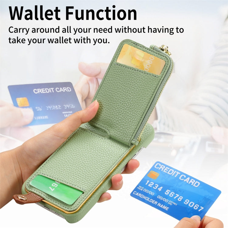 For iPhone 15 Pro Max Litchi Leather Oil Edge Ring Zipper Wallet Back Phone Case(Tea Green) - HoMEdemic™ 