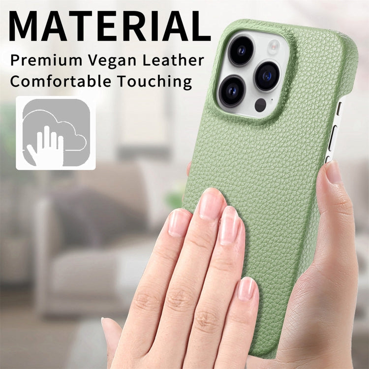 For iPhone 15 Pro Max Litchi Oil Edge Leather Back Phone Case(Tea Green) - HoMEdemic™ 