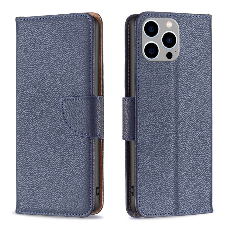 For iPhone 15 Pro Max Litchi Texture Pure Color Flip Leather Phone Case(Blue) - HoMEdemic™ 