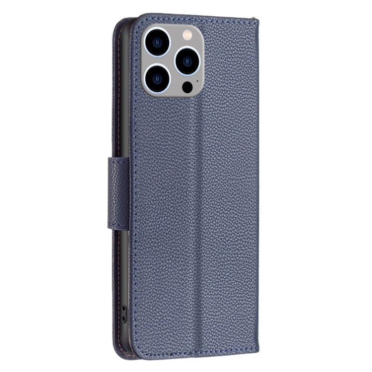 For iPhone 15 Pro Max Litchi Texture Pure Color Flip Leather Phone Case(Blue) - HoMEdemic™ 