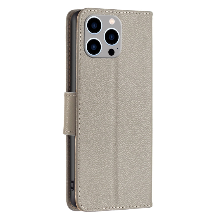 For iPhone 15 Pro Max Litchi Texture Pure Color Flip Leather Phone Case(Grey) - HoMEdemic™ 