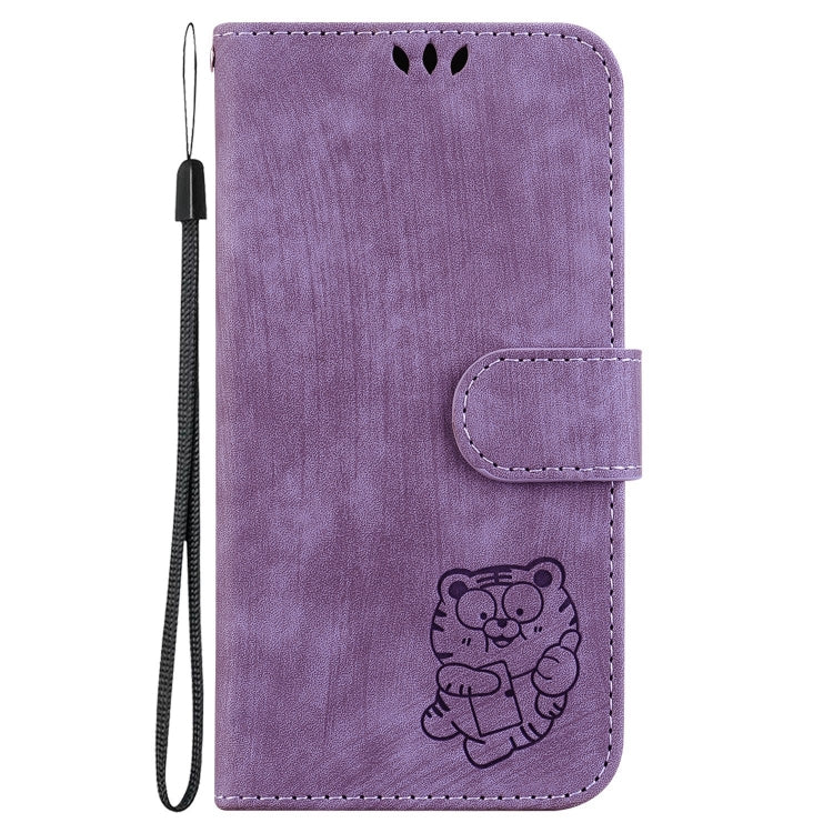 For iPhone 15 Pro Max Little Tiger Embossed Leather Phone Case(Purple) - HoMEdemic™ 