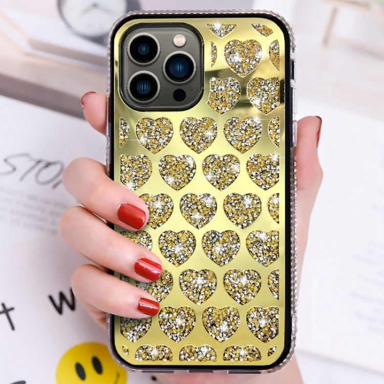 For iPhone 15 Pro Max Love Hearts Diamond Mirror TPU Phone Case(Gold) - HoMEdemic™ 
