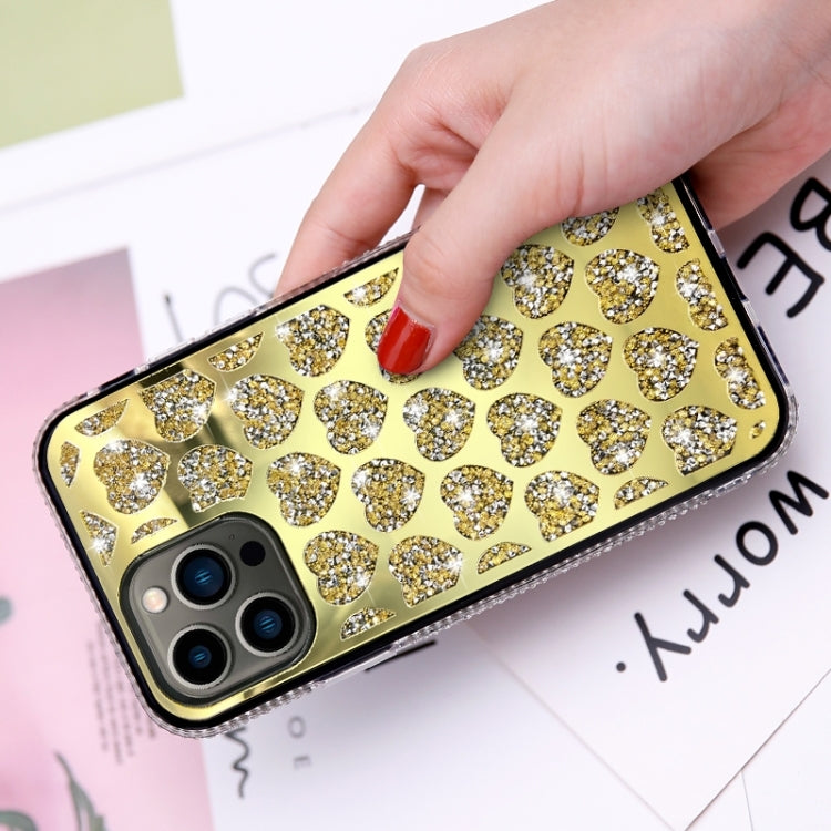 For iPhone 15 Pro Max Love Hearts Diamond Mirror TPU Phone Case(Gold) - HoMEdemic™ 