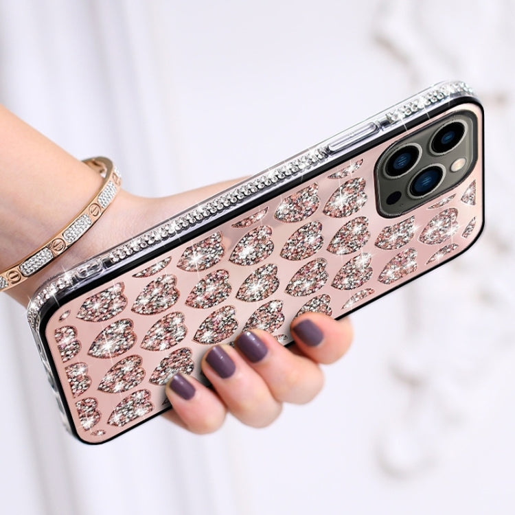 For iPhone 15 Pro Max Love Hearts Diamond Mirror TPU Phone Case(Rose Gold) - HoMEdemic™ 