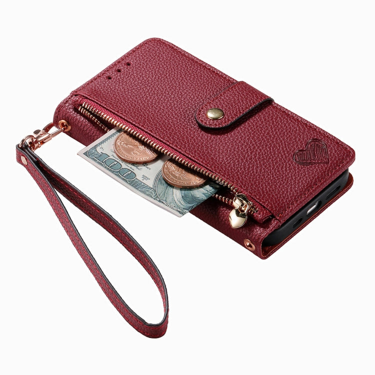 For iPhone 15 Pro Max Love Zipper Lanyard Leather Phone Case(Red) - HoMEdemic™ 