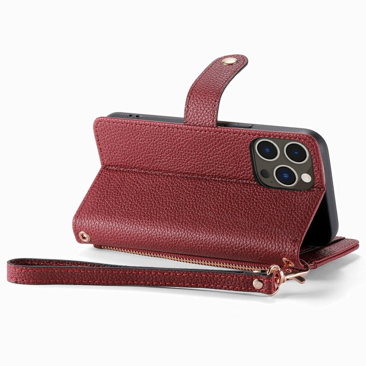 For iPhone 15 Pro Max Love Zipper Lanyard Leather Phone Case(Red) - HoMEdemic™ 