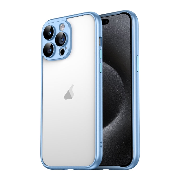 For iPhone 15 Pro Max Macaron PC Phone Pure Border Frame with Lens Glass Film(Blue) - HoMEdemic™ 