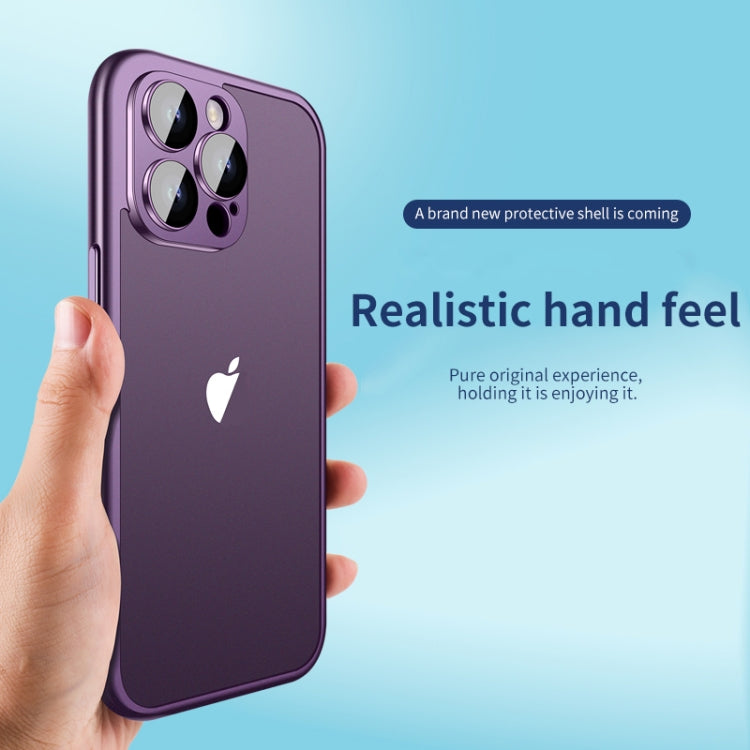 For iPhone 15 Pro Max Macaron PC Phone Pure Border Frame with Lens Glass Film(Purple) - HoMEdemic™ 