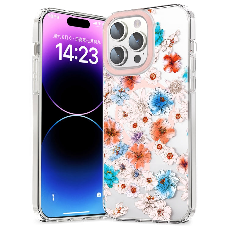 For iPhone 15 Pro Max MagSafe Magnetic TPU Phone Case(White Blue Flower) - HoMEdemic™ 