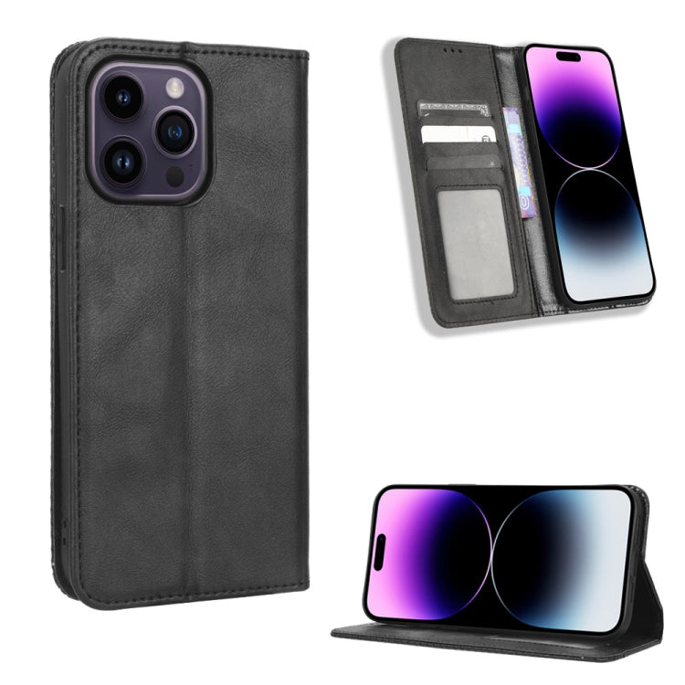 For iPhone 15 Pro Max Magnetic Buckle Retro Texture Leather Phone Case(Black) - HoMEdemic™ 