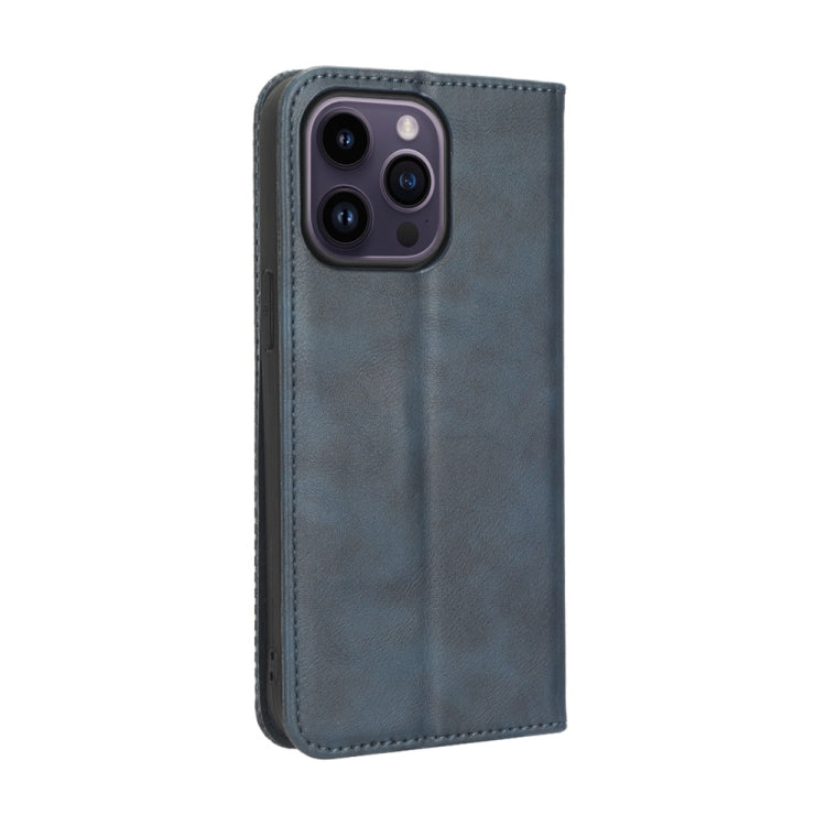 For iPhone 15 Pro Max Magnetic Buckle Retro Texture Leather Phone Case(Blue) - HoMEdemic™ 