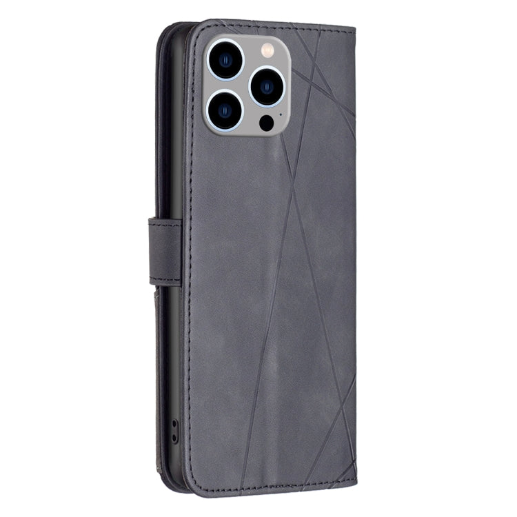 For iPhone 15 Pro Max Magnetic Buckle Rhombus Texture Leather Phone Case(Black) - HoMEdemic™ 