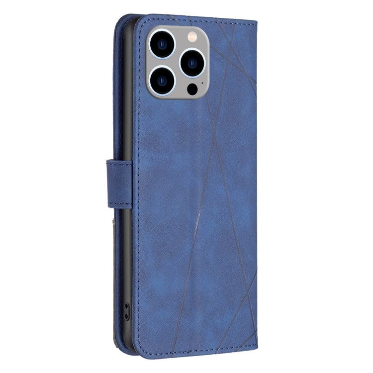 For iPhone 15 Pro Max Magnetic Buckle Rhombus Texture Leather Phone Case(Blue) - HoMEdemic™ 