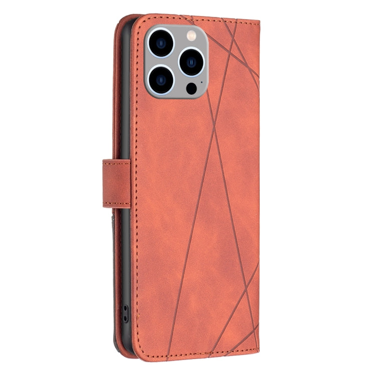 For iPhone 15 Pro Max Magnetic Buckle Rhombus Texture Leather Phone Case(Brown) - HoMEdemic™ 