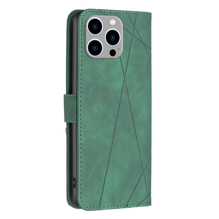 For iPhone 15 Pro Max Magnetic Buckle Rhombus Texture Leather Phone Case(Green) - HoMEdemic™ 