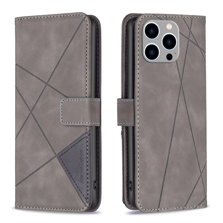 For iPhone 15 Pro Max Magnetic Buckle Rhombus Texture Leather Phone Case(Grey) - HoMEdemic™ 
