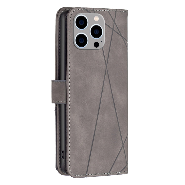 For iPhone 15 Pro Max Magnetic Buckle Rhombus Texture Leather Phone Case(Grey) - HoMEdemic™ 