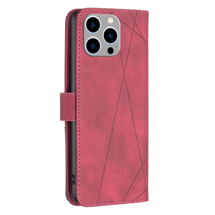 For iPhone 15 Pro Max Magnetic Buckle Rhombus Texture Leather Phone Case(Red) - HoMEdemic™ 
