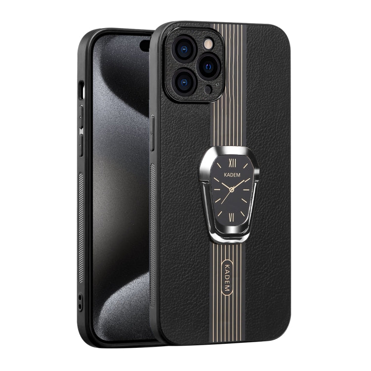 For iPhone 15 Pro Max Magnetic Litchi Leather Back Phone Case with Holder(Black) - HoMEdemic™ 