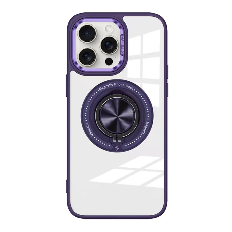 For iPhone 15 Pro Max Magnetic Rotating Ring Holder Acrylic Phone Case(Dark Purple) - HoMEdemic™ 