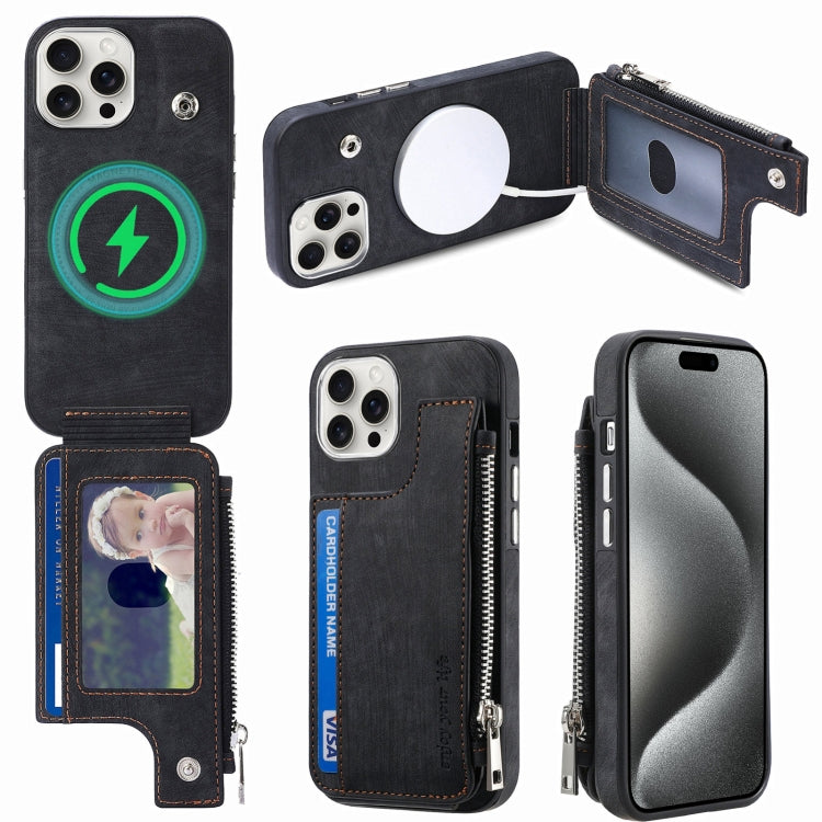 For iPhone 15 Pro Max Magsafe Zipper RFID Wallet All-inclusive Shockrpoof Phone Case(Black) - HoMEdemic™ 