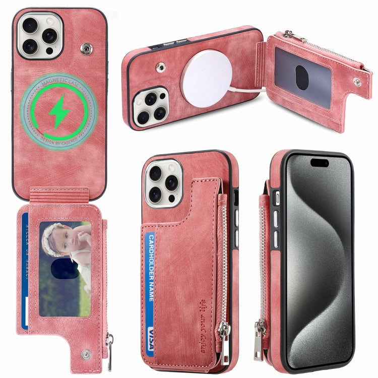 For iPhone 15 Pro Max Magsafe Zipper RFID Wallet All-inclusive Shockrpoof Phone Case(Pink) - HoMEdemic™ 