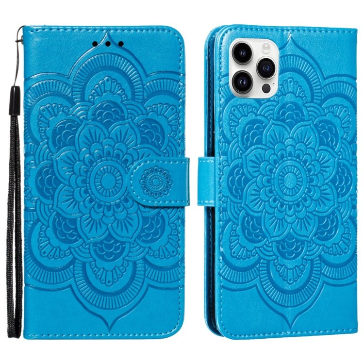 For iPhone 15 Pro Max Mandala Embossing Pattern Horizontal Flip Leather Phone Case(Blue) - HoMEdemic™ 