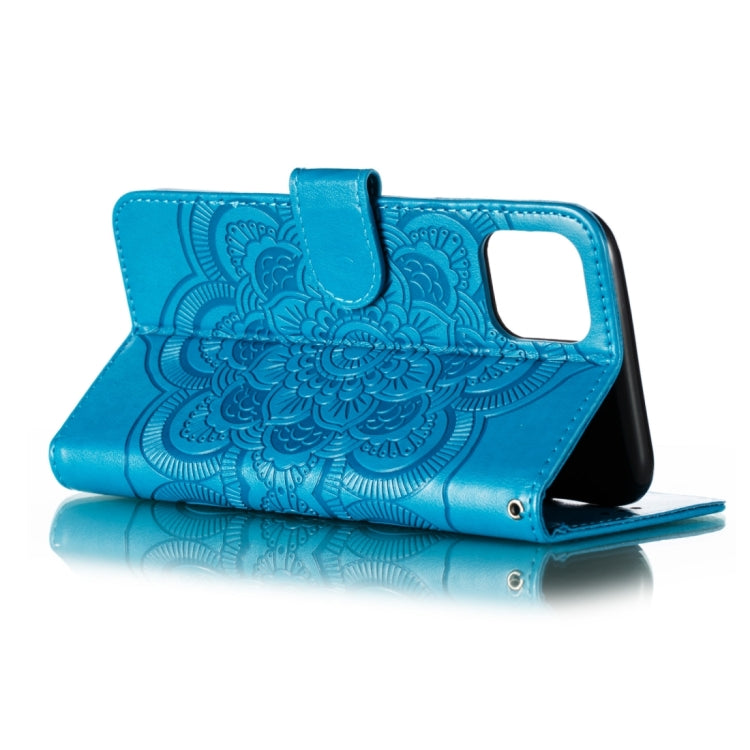 For iPhone 15 Pro Max Mandala Embossing Pattern Horizontal Flip Leather Phone Case(Blue) - HoMEdemic™ 