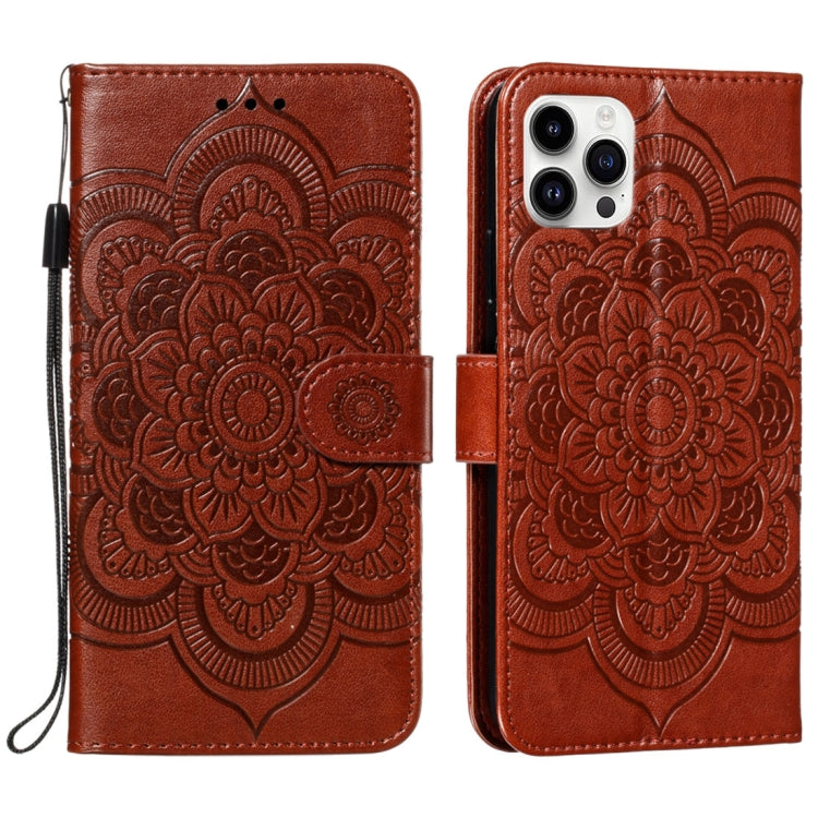 For iPhone 15 Pro Max Mandala Embossing Pattern Horizontal Flip Leather Phone Case(Brown) - HoMEdemic™ 