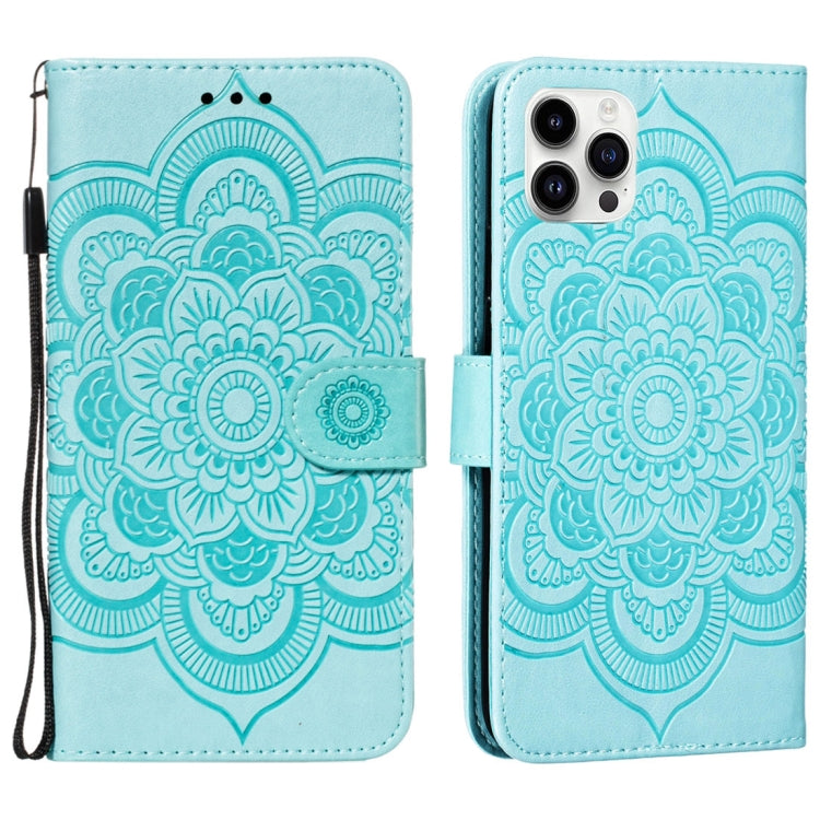 For iPhone 15 Pro Max Mandala Embossing Pattern Horizontal Flip Leather Phone Case(Green) - HoMEdemic™ 