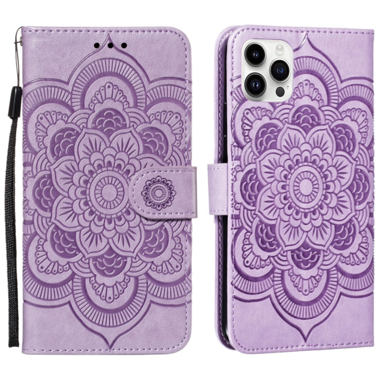 For iPhone 15 Pro Max Mandala Embossing Pattern Horizontal Flip Leather Phone Case(Purple) - HoMEdemic™ 