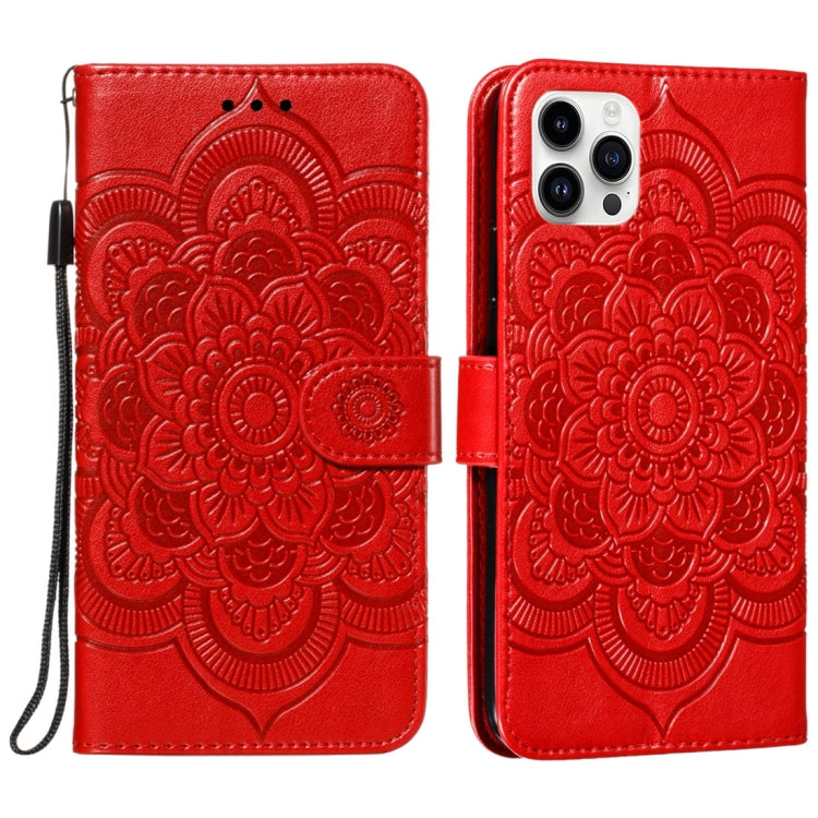 For iPhone 15 Pro Max Mandala Embossing Pattern Horizontal Flip Leather Phone Case(Red) - HoMEdemic™ 