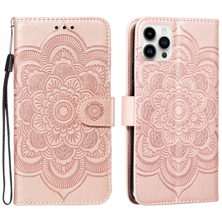For iPhone 15 Pro Max Mandala Embossing Pattern Horizontal Flip Leather Phone Case(Rose Gold) - HoMEdemic™ 