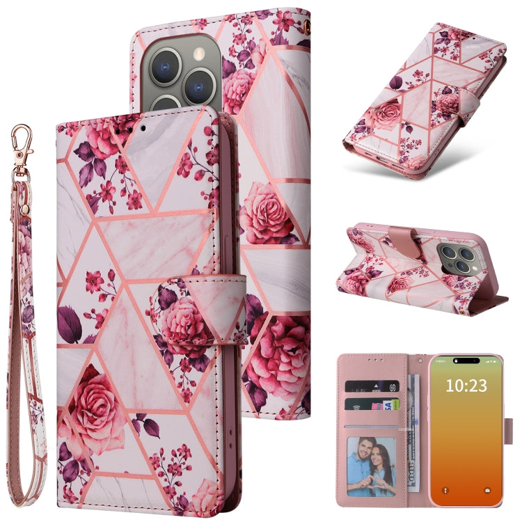 For iPhone 15 Pro Max Marble Bronzing Stitching Leather Phone Case(Rose Gold) - HoMEdemic™ 