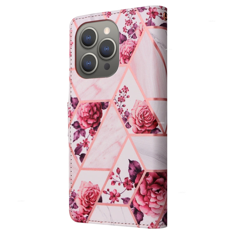 For iPhone 15 Pro Max Marble Bronzing Stitching Leather Phone Case(Rose Gold) - HoMEdemic™ 