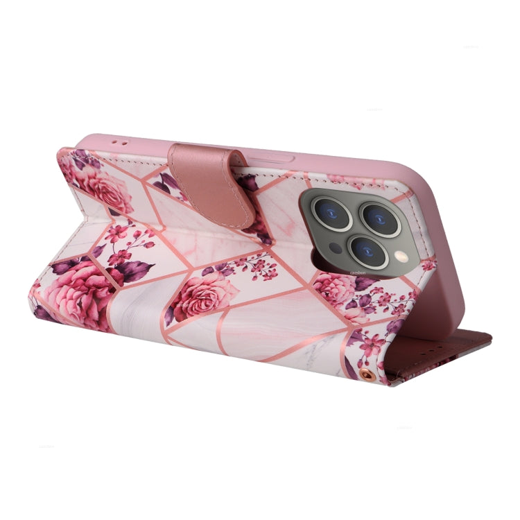 For iPhone 15 Pro Max Marble Bronzing Stitching Leather Phone Case(Rose Gold) - HoMEdemic™ 