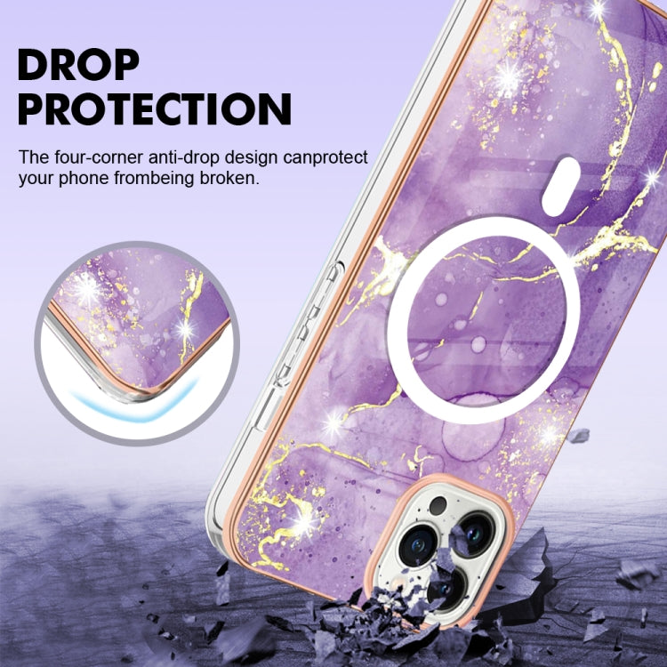 For iPhone 15 Pro Max Marble Pattern Dual-side IMD Magsafe TPU Phone Case(Purple 002) - HoMEdemic™ 