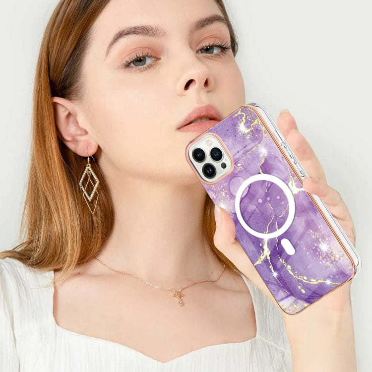 For iPhone 15 Pro Max Marble Pattern Dual-side IMD Magsafe TPU Phone Case(Purple 002) - HoMEdemic™ 