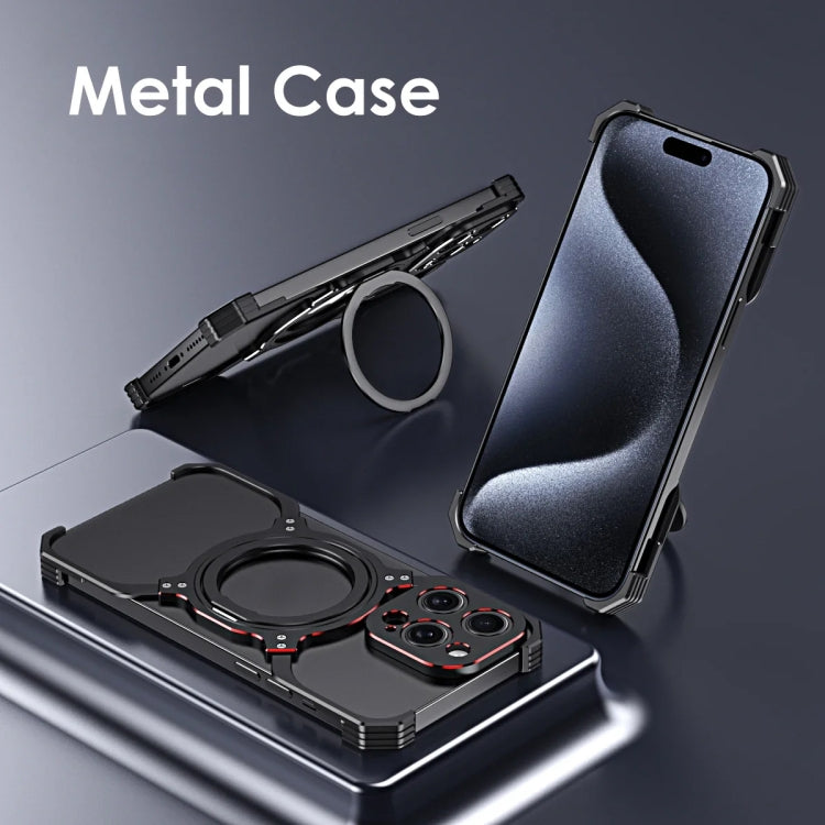 For iPhone 15 Pro Max Mechanical Arm Borderless MagSafe Holder Metal Phone Case(Black Silver) - HoMEdemic™ 