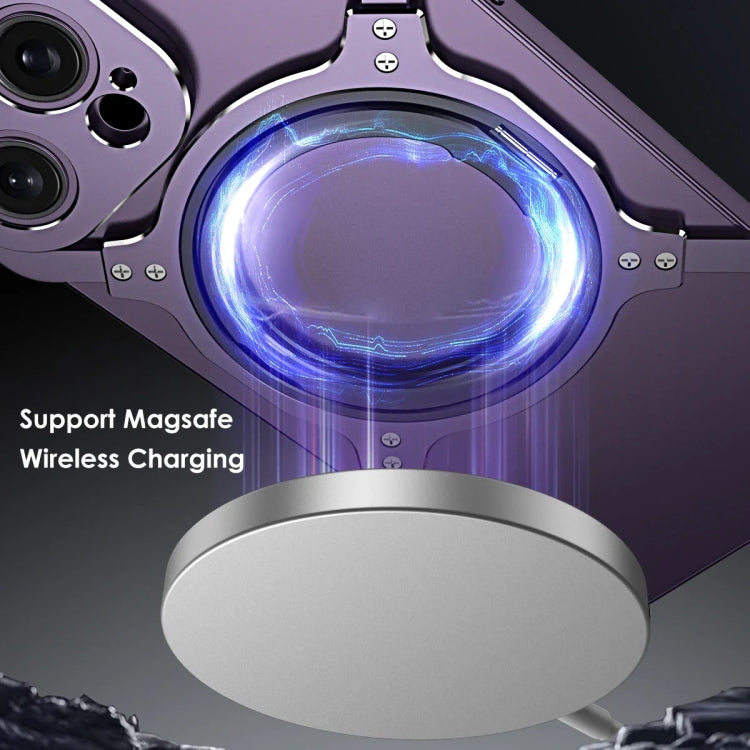 For iPhone 15 Pro Max Mechanical Arm Borderless MagSafe Holder Metal Phone Case(Black Silver) - HoMEdemic™ 