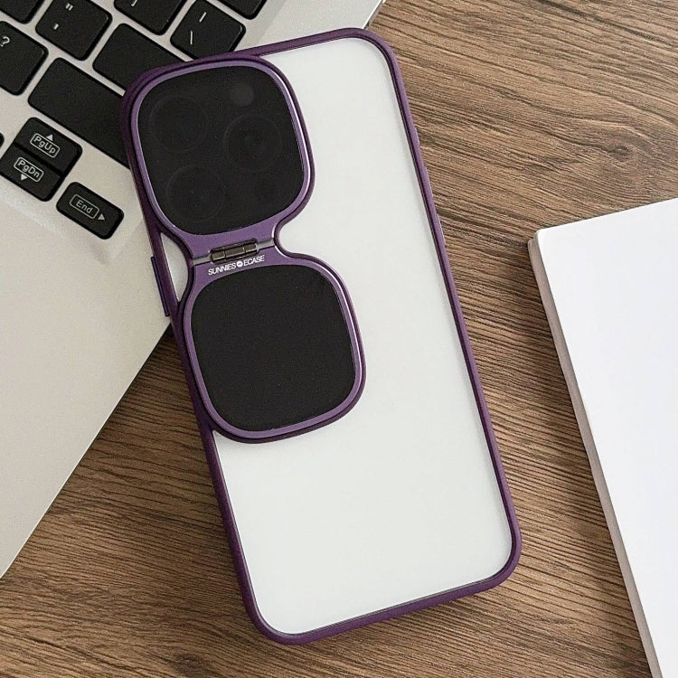 For iPhone 15 Pro Max Metal Sunglasses Holder TPU + PC Phone Case(Purple) - HoMEdemic™ 