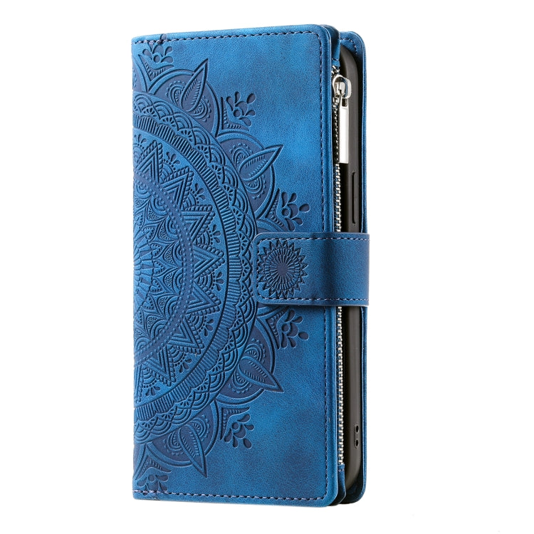 For iPhone 15 Pro Max Multi-Card Totem Zipper Leather Phone Case(Blue) - HoMEdemic™ 