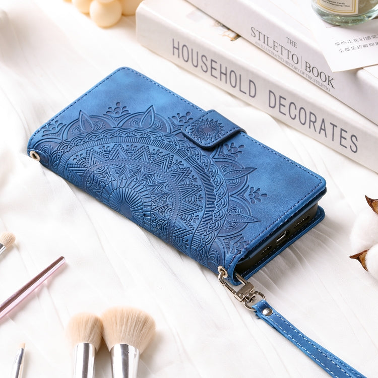 For iPhone 15 Pro Max Multi-Card Totem Zipper Leather Phone Case(Blue) - HoMEdemic™ 